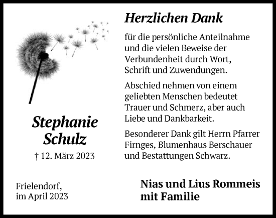 Traueranzeige von Stephanie Schulz von HNA