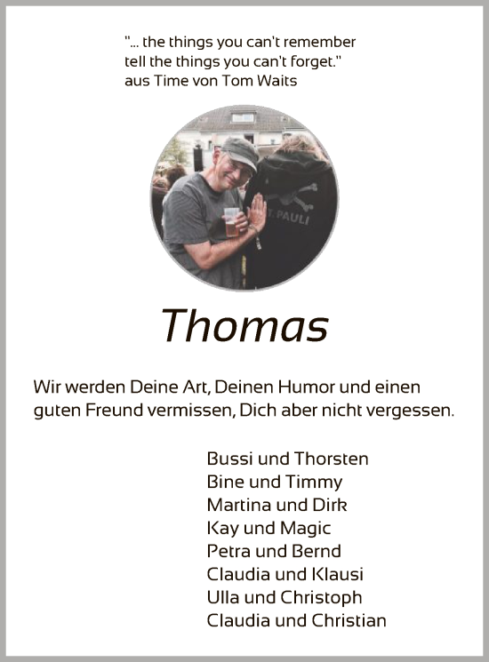 Traueranzeige von Thomas  von HNA