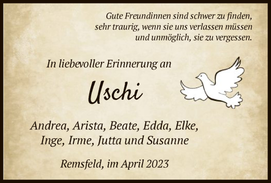 Traueranzeige von Uschi  von HNA