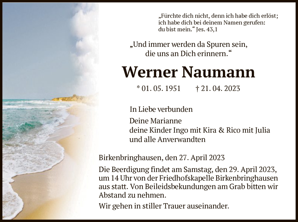  Traueranzeige für Werner Naumann vom 27.04.2023 aus HNA