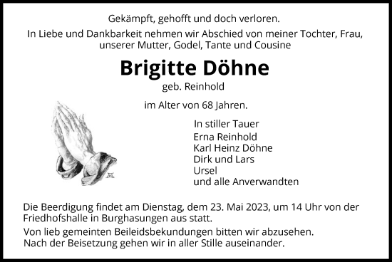 Traueranzeige von Brigitte Döhne von HNA