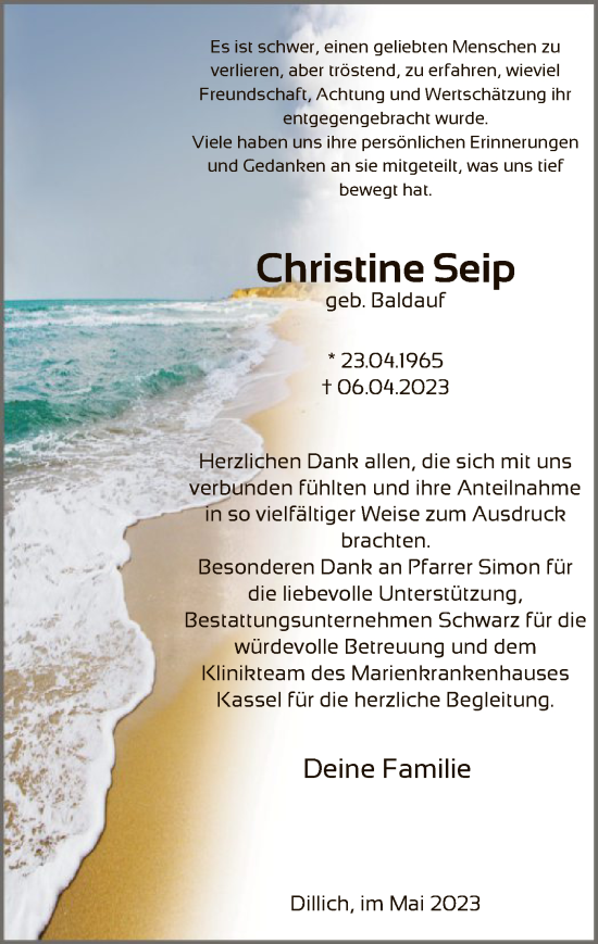 Traueranzeige von Christine Seip von HNA