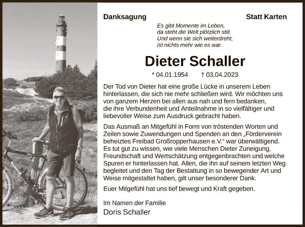  Traueranzeige für Dieter Schaller vom 20.05.2023 aus HNA