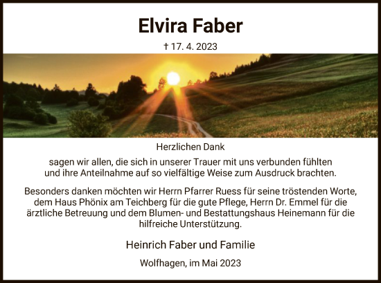 Traueranzeige von Elvira Faber von HNA