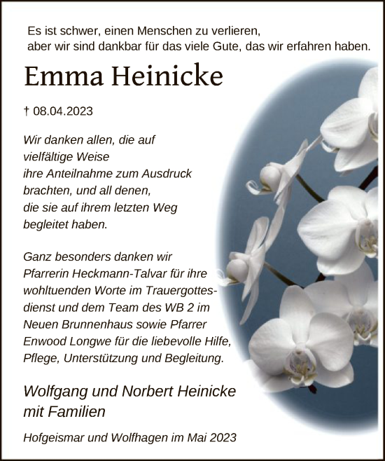 Traueranzeige von Emma Heinicke von HNA