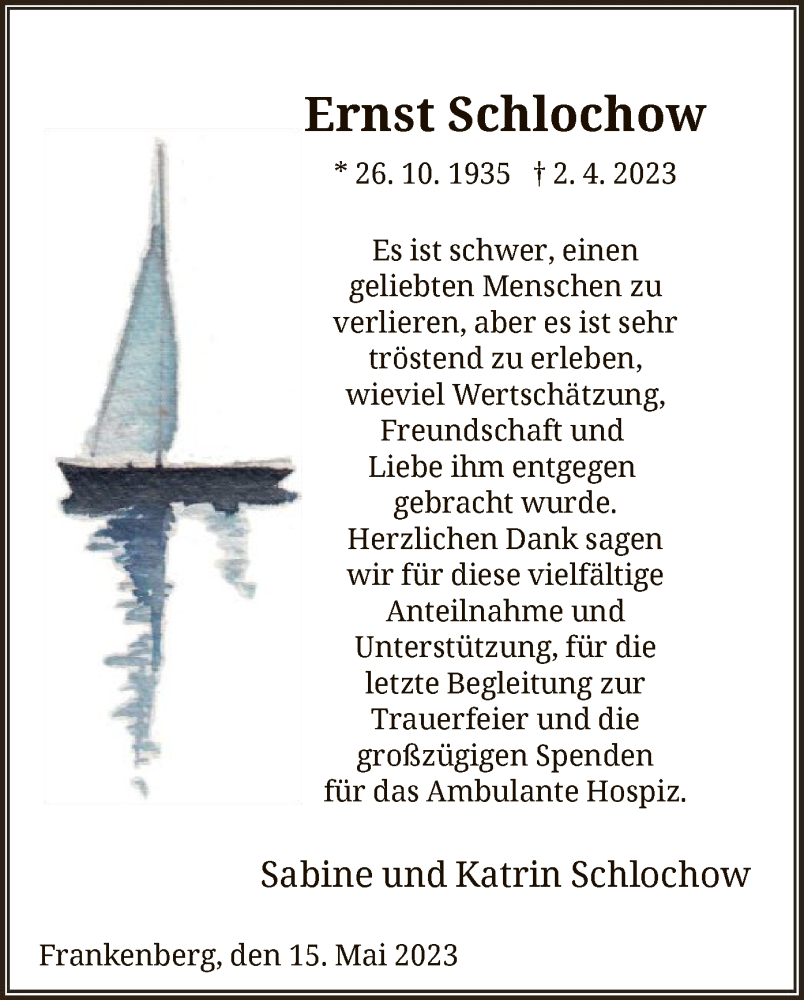  Traueranzeige für Ernst Schlochow vom 15.05.2023 aus HNA