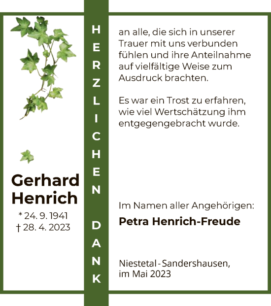 Traueranzeige von Gerhard Henrich von HNA