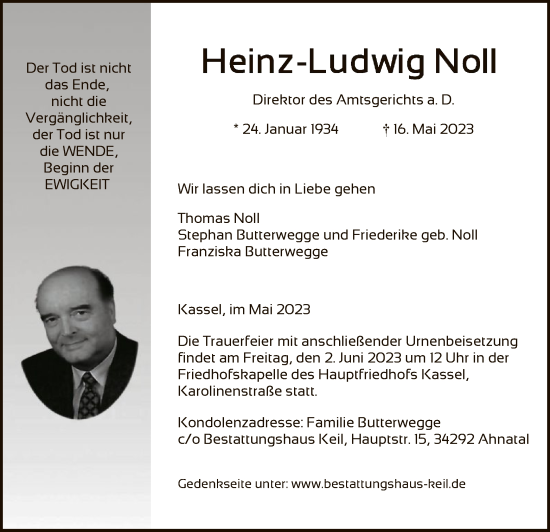 Traueranzeige von Heinz-Ludwig Noll von HNA