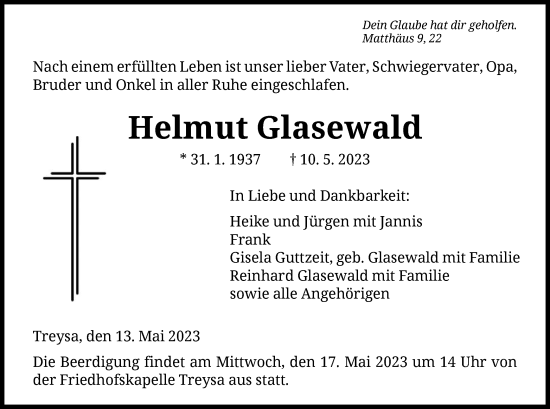 Traueranzeige von Helmut Glasewald von HNA