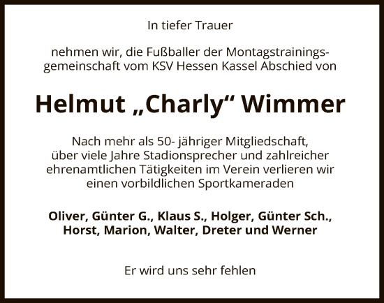 Traueranzeige von Helmut Wimmer von HNA