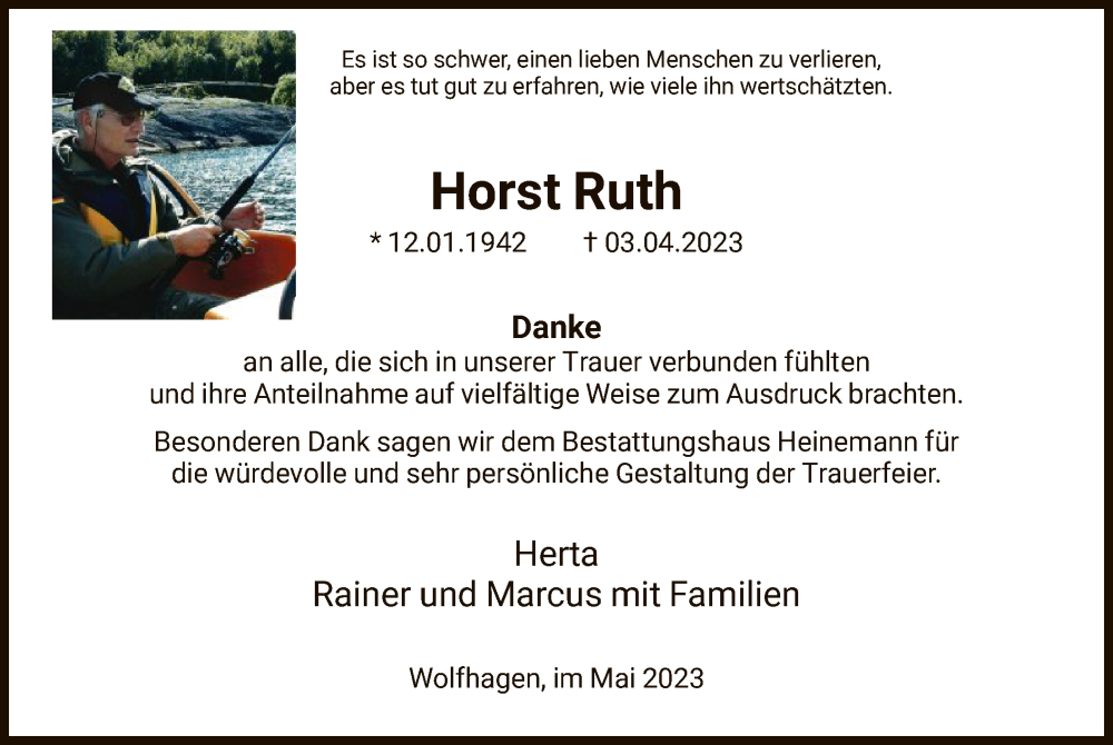 Traueranzeige für Horst Ruth vom 27.05.2023 aus HNA