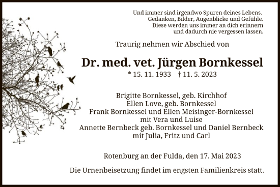 Traueranzeige von Jürgen Bornkessel von HNA