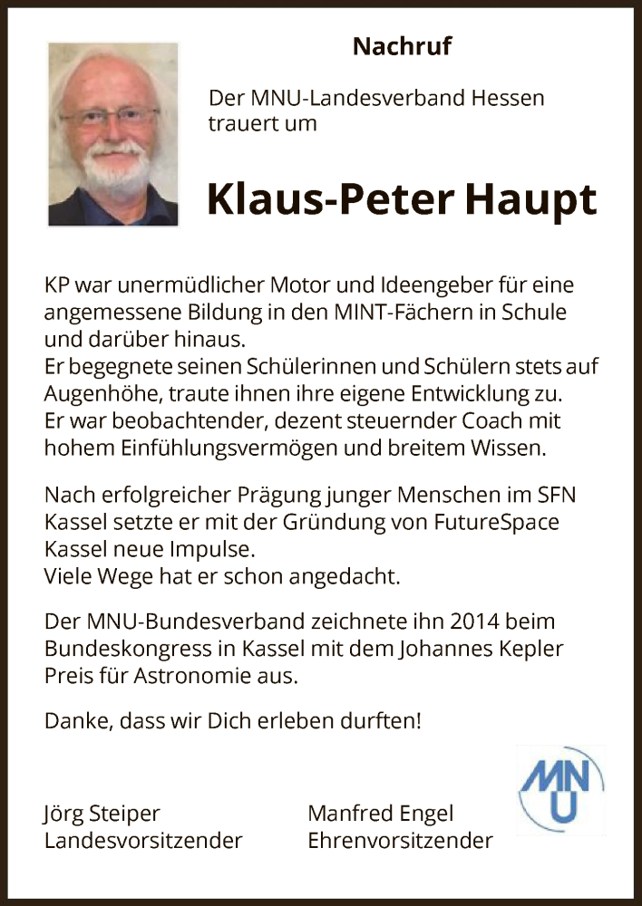  Traueranzeige für Klaus-Peter Haupt vom 13.05.2023 aus HNA