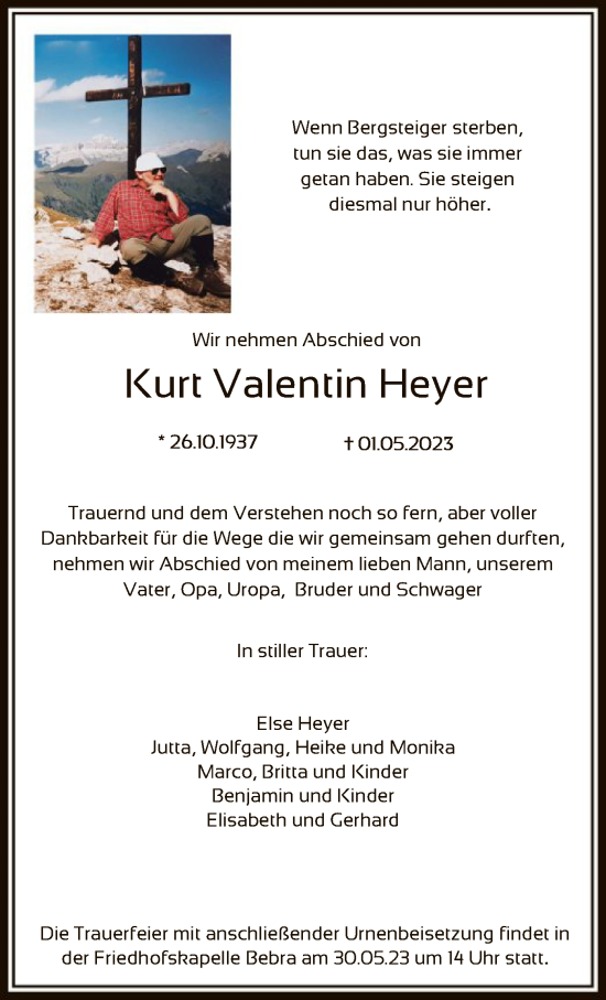 Traueranzeige von Kurt Valentin Heyer von HNA