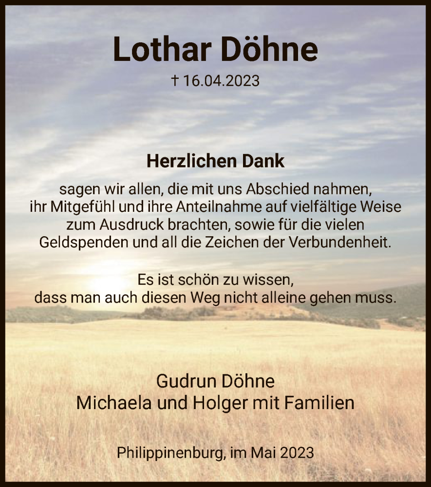  Traueranzeige für Lothar Döhne vom 13.05.2023 aus HNA