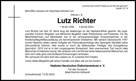 Traueranzeige von Lutz Richter von HNA