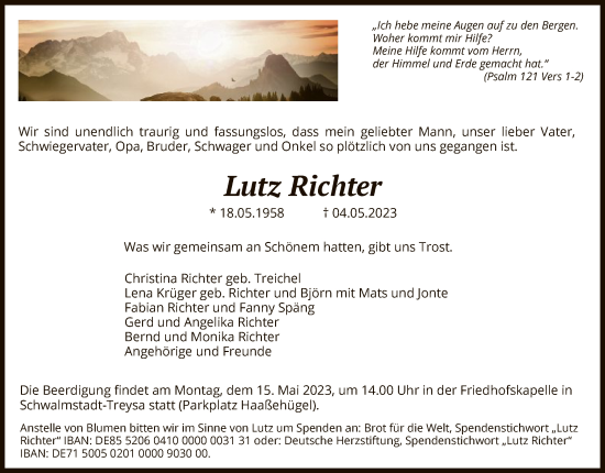 Traueranzeige von Lutz Richter von HNA