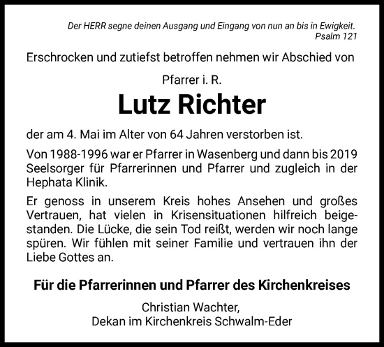 Traueranzeige von Lutz Richter von HNA