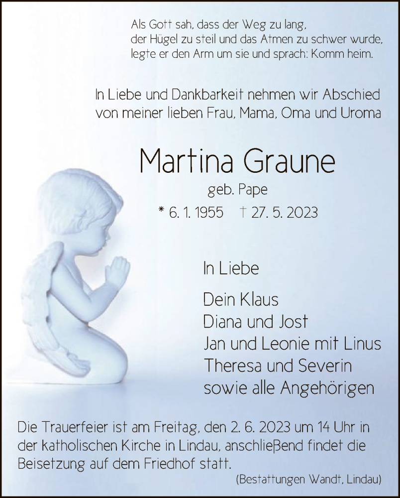  Traueranzeige für Martina Graune vom 31.05.2023 aus HNA