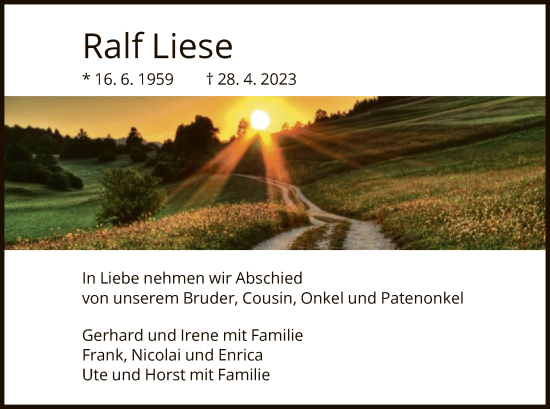 Traueranzeige von Ralf Liese von HNA