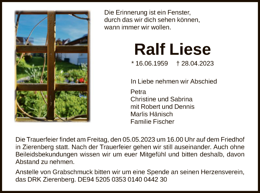  Traueranzeige für Ralf Liese vom 03.05.2023 aus HNA