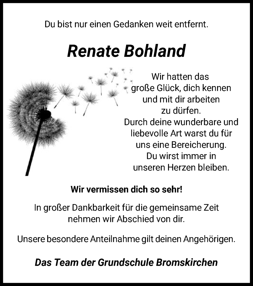  Traueranzeige für Renate Bohland vom 27.05.2023 aus HNA