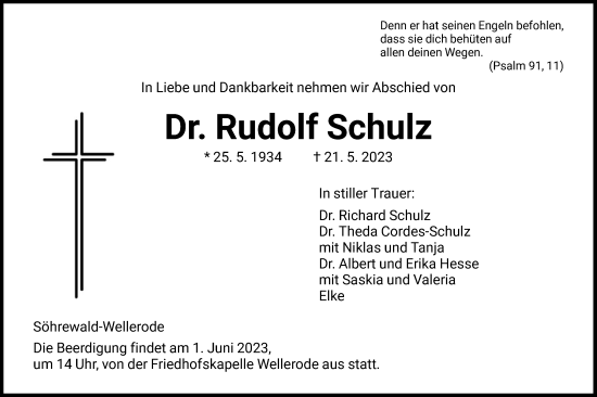 Traueranzeigen Von Rudolf Schulz | Trauer.HNA.de