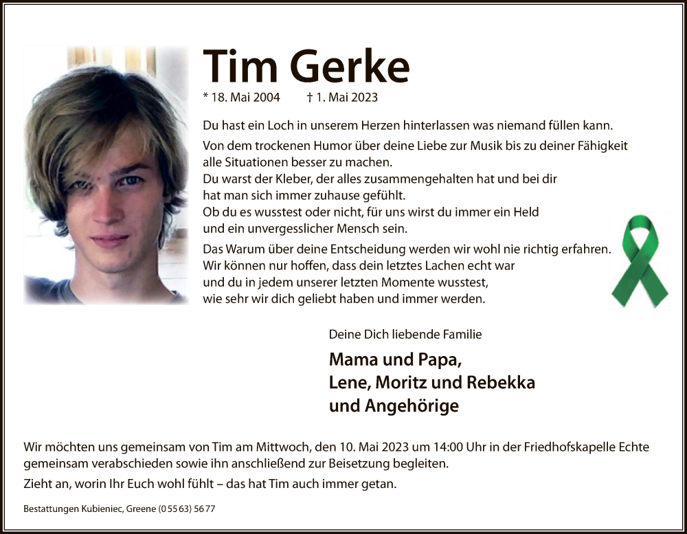  Traueranzeige für Tim Gerke vom 06.05.2023 aus HNA