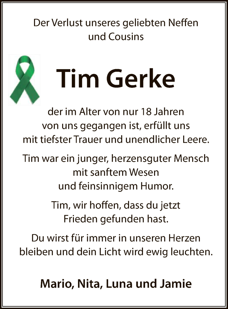  Traueranzeige für Tim Gerke vom 10.05.2023 aus HNA