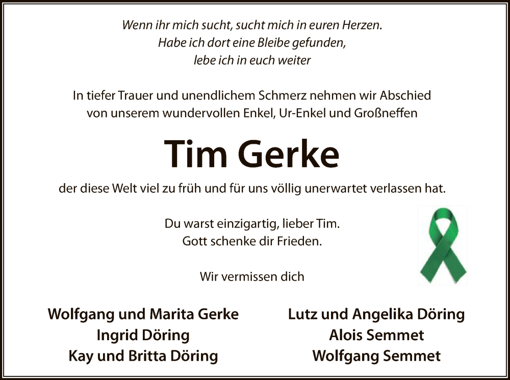  Traueranzeige für Tim Gerke vom 10.05.2023 aus HNA