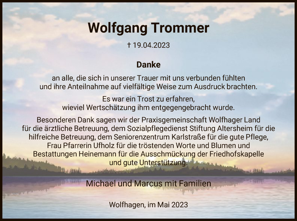  Traueranzeige für Wolfgang Trommer vom 20.05.2023 aus HNA