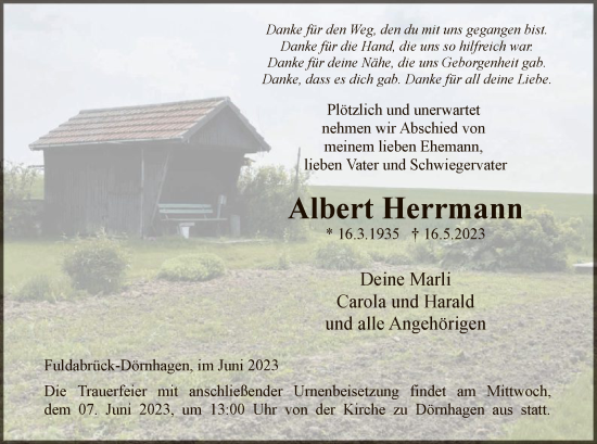 Traueranzeige von Albert Herrmann von HNA