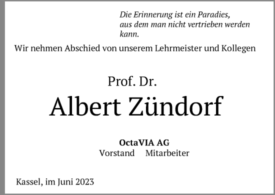 Traueranzeige von Albert Zündorf von HNA