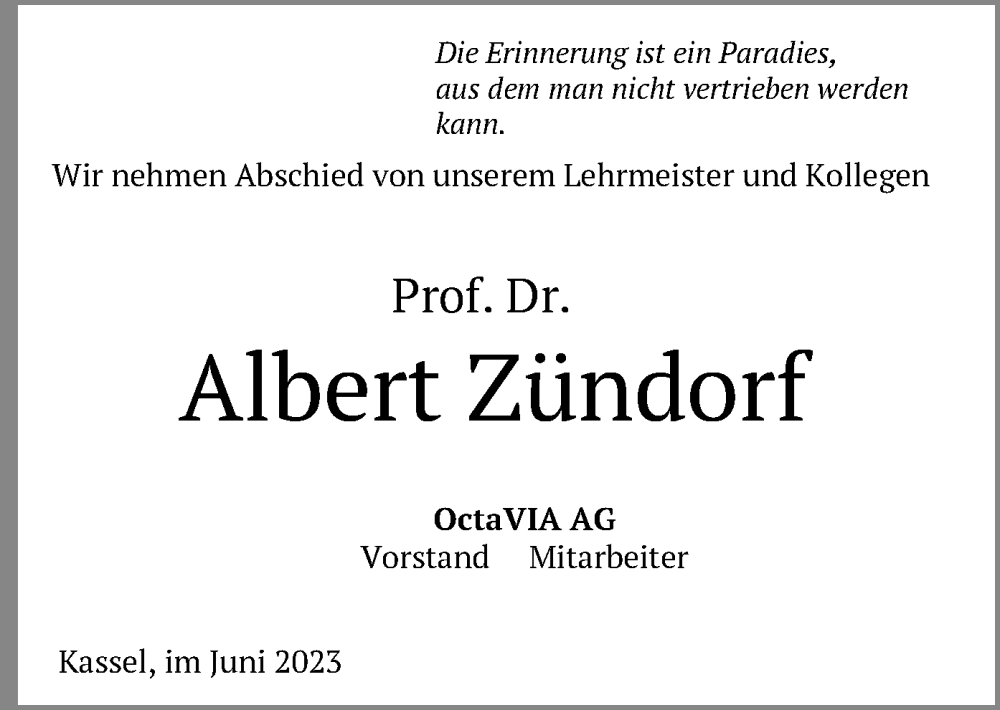  Traueranzeige für Albert Zündorf vom 03.06.2023 aus HNA