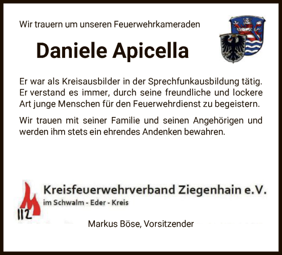 Traueranzeige von Daniele Apicella von HNA