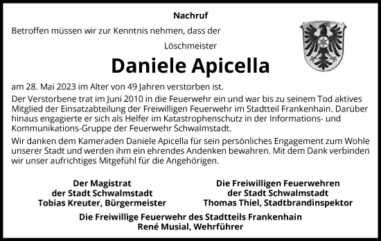 Traueranzeige von Daniele Apicella von HNA