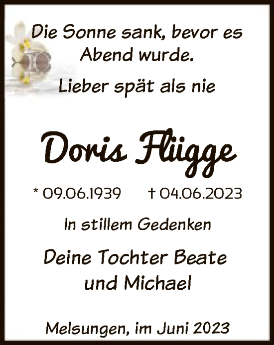 Traueranzeige von Doris Flügge von HNA