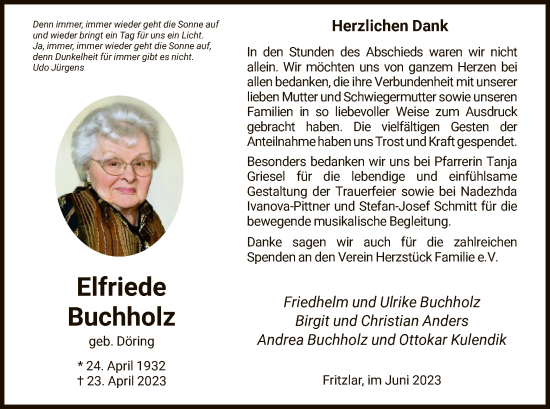 Traueranzeige von Elfriede Buchholz von HNA