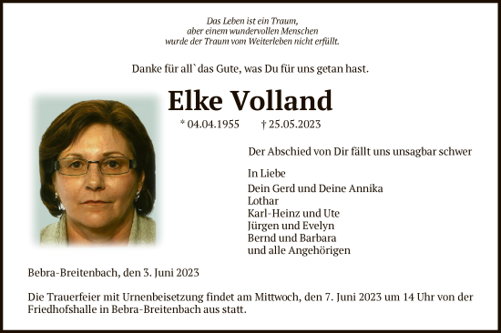 Traueranzeige von Elke Volland von HNA