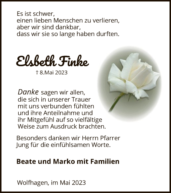 Traueranzeige von Elsbeth Finke von HNA