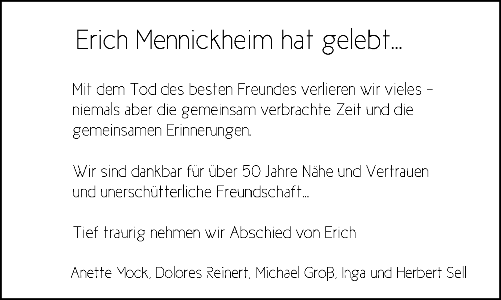  Traueranzeige für Erich Mennickheim vom 03.06.2023 aus HNA