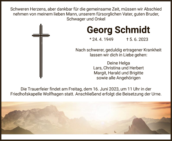 Traueranzeige von Georg Schmidt von HNA