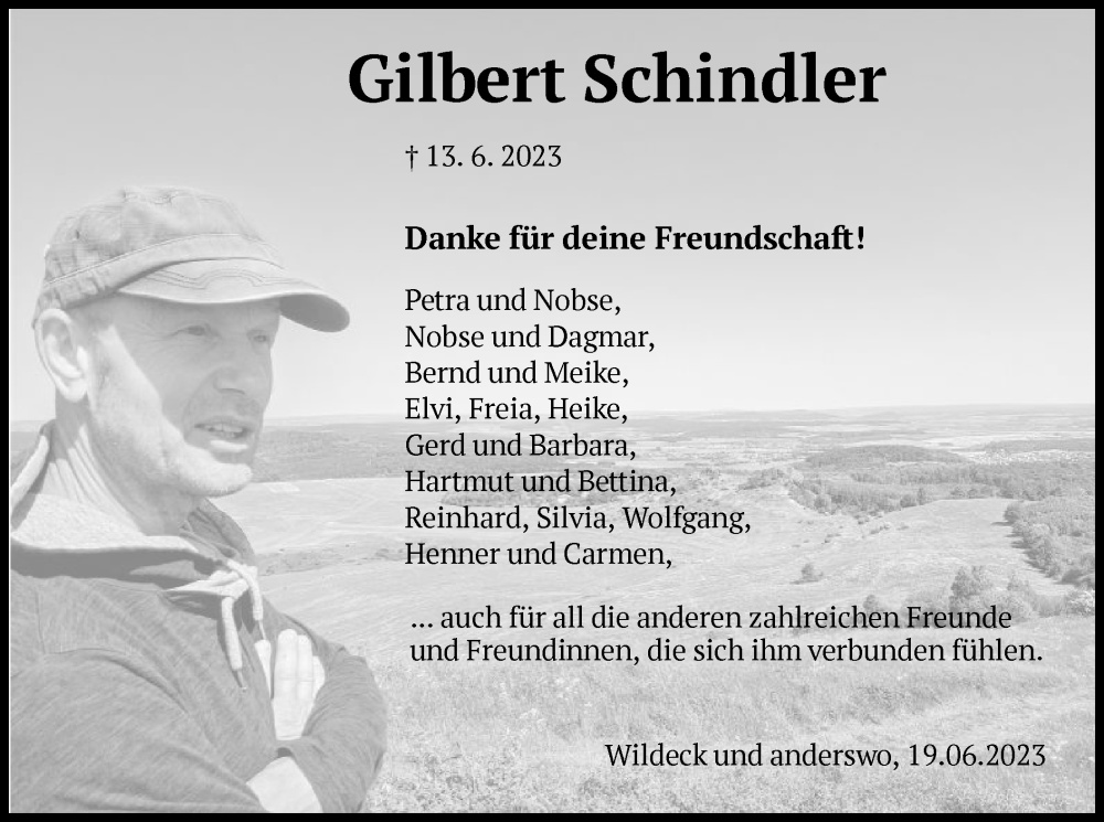  Traueranzeige für Gilbert Schindler vom 24.06.2023 aus HNA