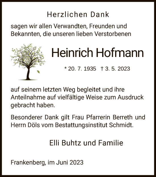 Traueranzeige von Heinrich Hofmann von HNA