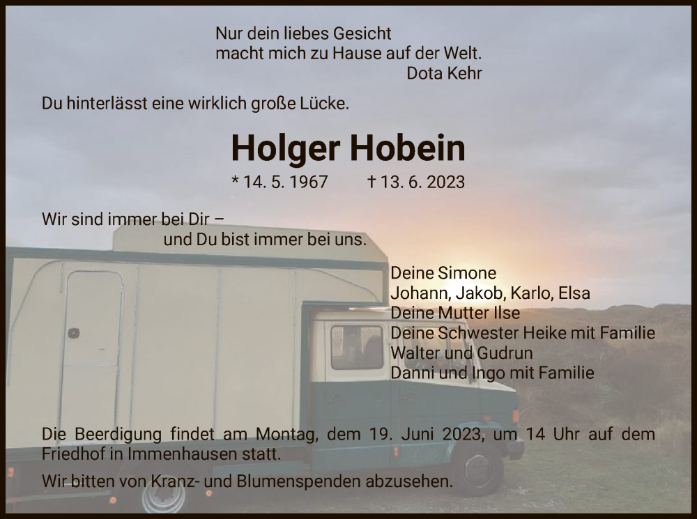  Traueranzeige für Holger Hobein vom 17.06.2023 aus HNA