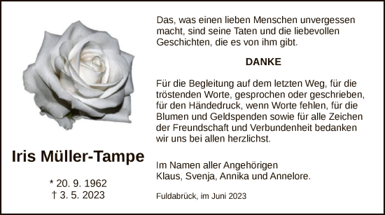 Traueranzeige von Iris Müller-Tampe von HNA