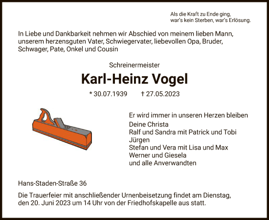 Traueranzeige von Karl-Heinz Vogel von HNA