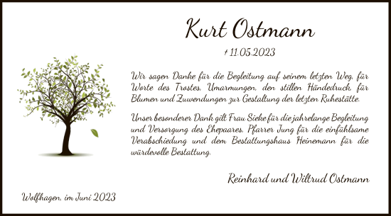 Traueranzeige von Kurt Ostmann von HNA