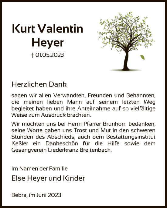 Traueranzeige von Kurt Valentin Heyer von HNA