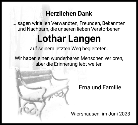 Traueranzeige von Lothar Langen von HNA
